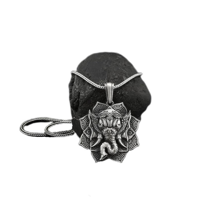 Colgante de collar con amuleto de protección de elefante Ganesh Ganpati de estaño puro con Buddha Stones - image 3