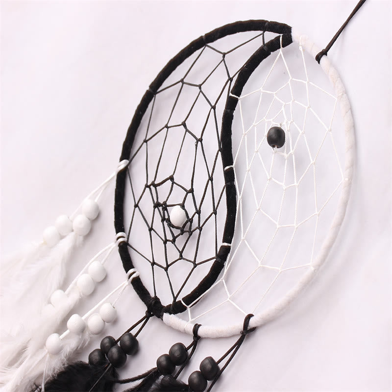 Atrapasueños Yin Yang, red circular con plumas, decoración de equilibrio