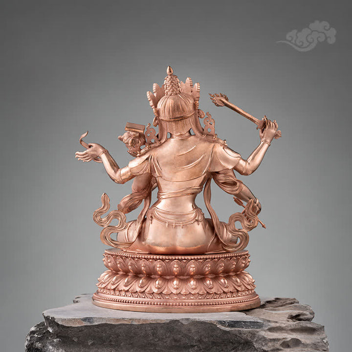 Estatuilla de Bodhisattva Manjusri de cuatro brazos, decoración de estatua de cobre de serenidad