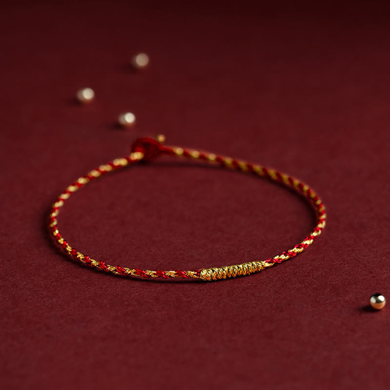 Pulsera de la suerte trenzada con nudo King Kong, hecha a mano, chapada en oro de 14 quilates con Buddha Stones