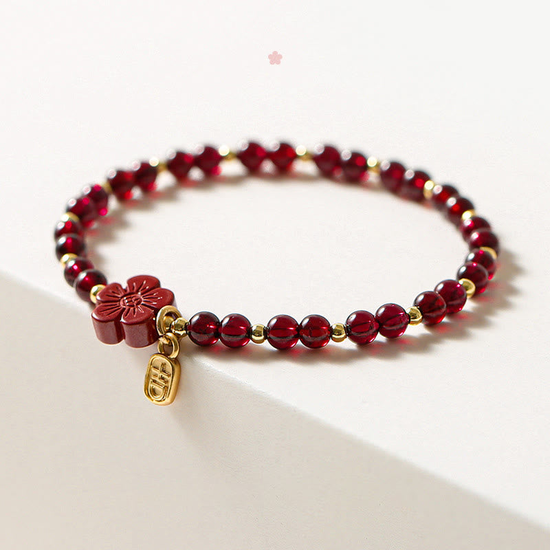 Pulsera tranquila con flor de cinabrio y granate natural de oro de 14 quilates con Buddha Stones - image 3