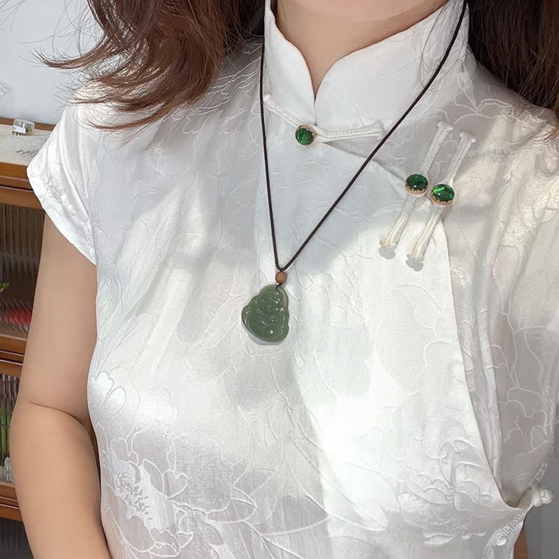 Colgante de cadena con collar de calma curativa de jade hetiano de Buda sonriente - image 4