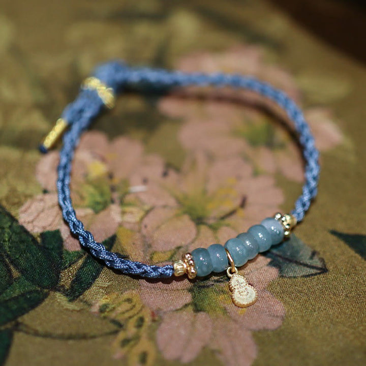 Pulsera trenzada de la suerte con carácter Fu de Cuarzo rutilado con calabaza de jade natural de plata de ley 925