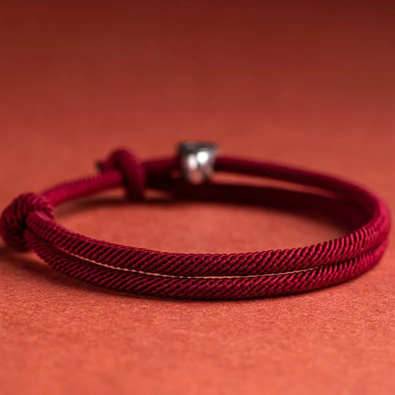 Pulsera trenzada hecha a mano con bendición de personaje Fu de plata de ley 925 con Buddha Stones