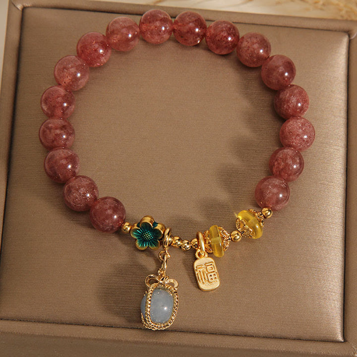 Pulsera de amor de la marca Fortune de aguamarina de cristal de cuarzo fresa Natural con Buddha Stones