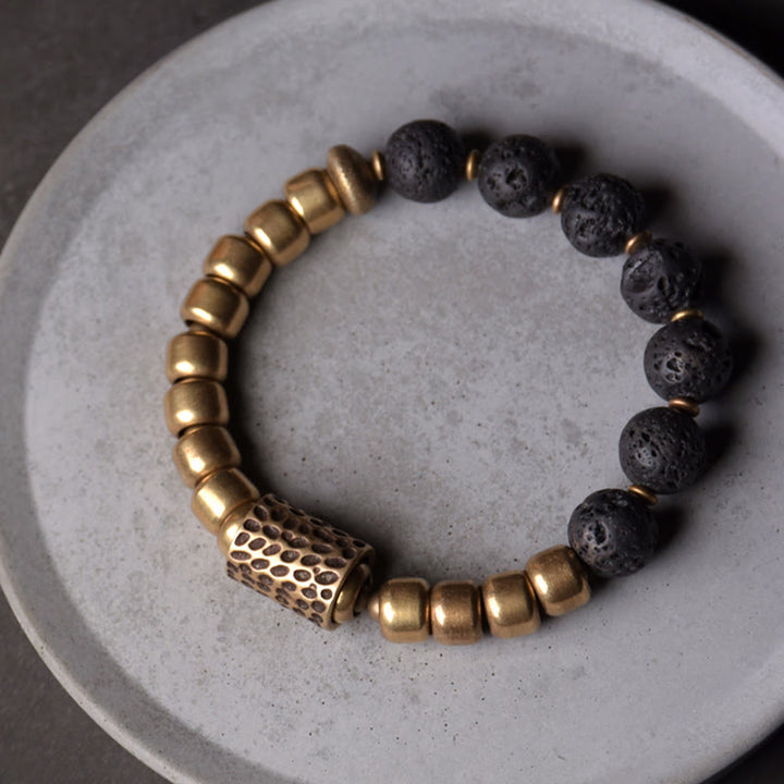 Pulsera de soporte curativo de Buddha Stones, roca de lava, obsidiana arcoíris y latón. - image 1