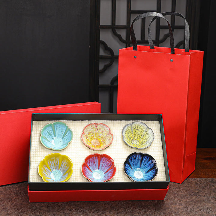 Buddha Stones, 6 uds., patrón de pétalos de flor de ciruelo, horno chino Jianzhan, cambio de taza de té de cerámica, tazón de té de Kung Fu con caja de regalo