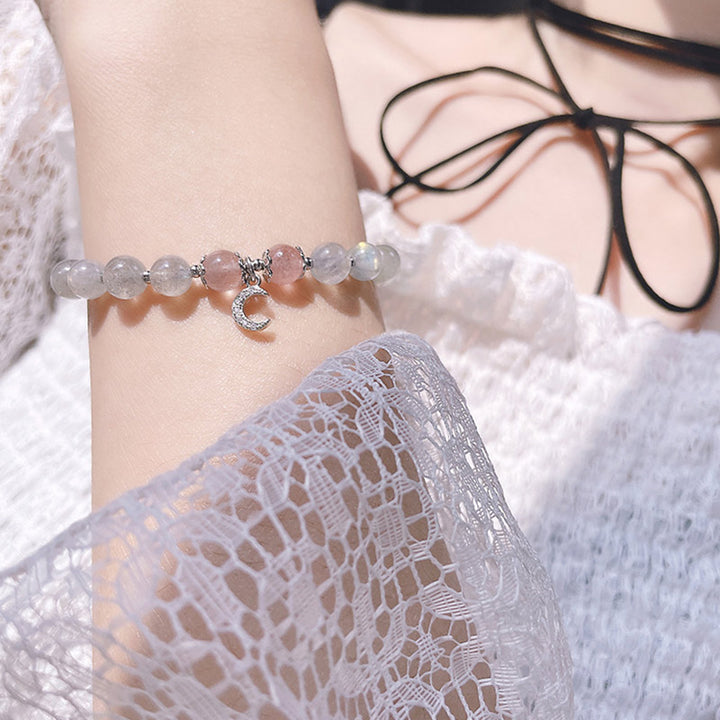 Pulsera con dije de luna de la suerte, piedra lunar, cuarzo fresa, Buddha Stones - image 4