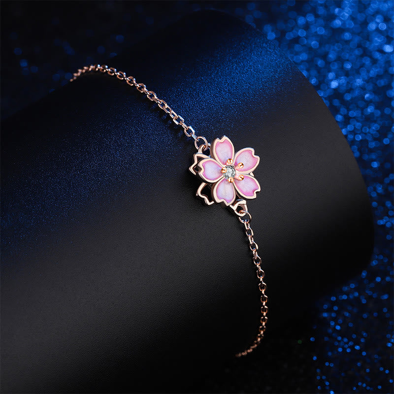 Pulsera con cadena de bendición de flor de cerezo de plata de ley 925 con Buddha Stones , anillo giratorio
