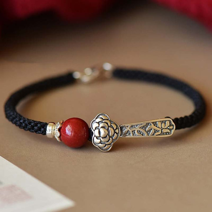 Pulsera de hilo de bendición de cinabrio de plata de ley 925 con Buddha Stones