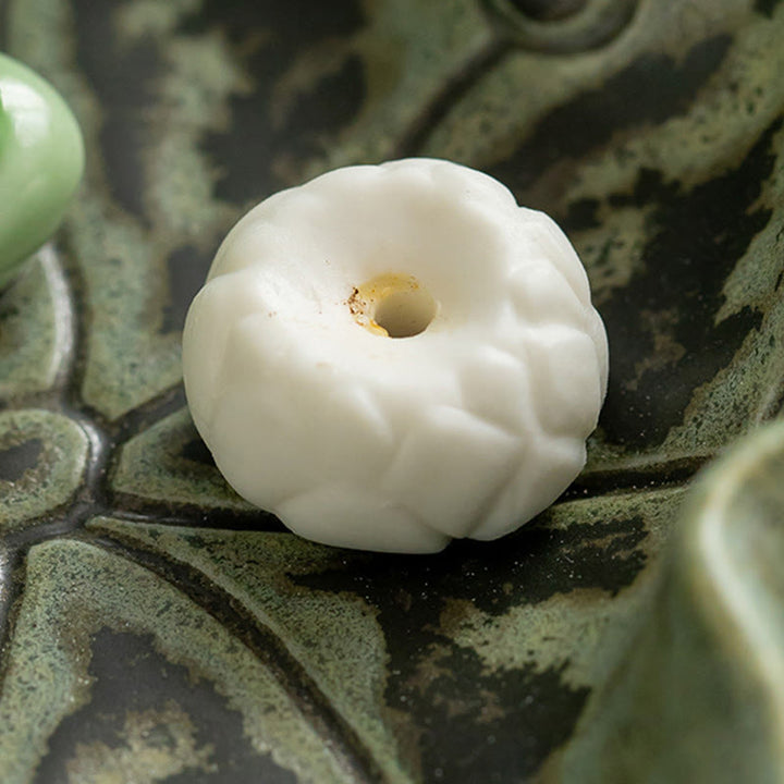 Quemador de incienso de cerámica curativo con patrón de rana para meditación de hojas de Buddha Stones, decoración