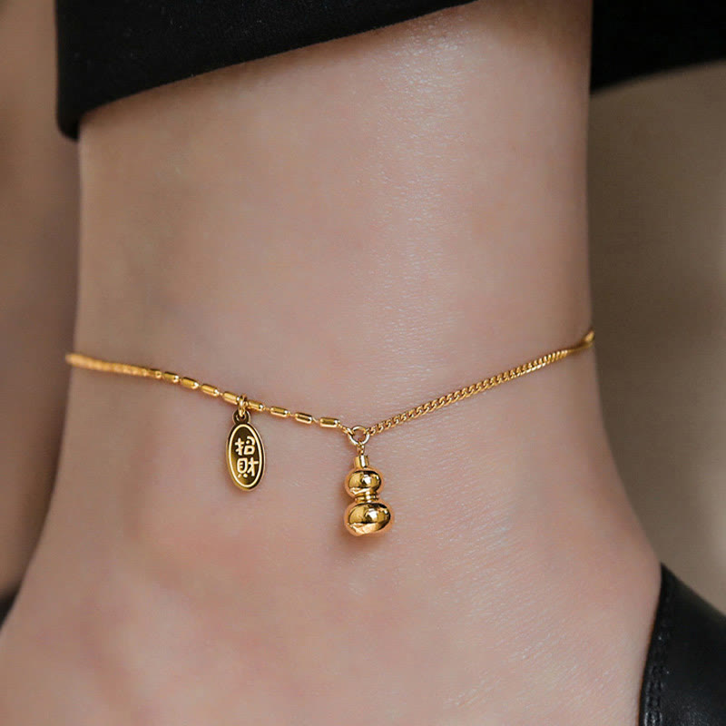 Tobillera con hebilla de riqueza con diseño de calabaza de la suerte de oro de 18 quilates con Buddha Stones