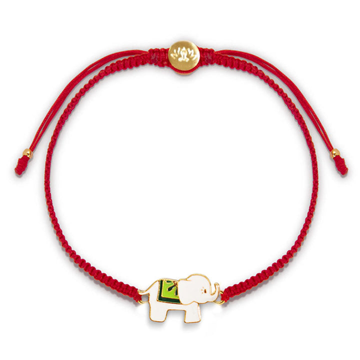Pulsera de hilo rojo con elefante de la suerte, de plata de ley 925 hecha a mano tibetana con Buddha Stones