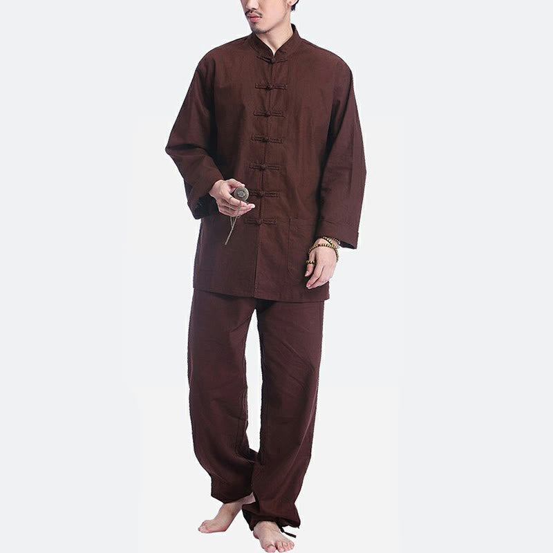 Conjunto de ropa de yoga para hombre con diseño de botón de rana china y Buddha Stones, de lino y algodón para meditación y oración - image 14