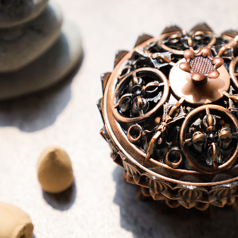 Quemador de incienso purificador en forma de loto tibetano con Buddha Stones