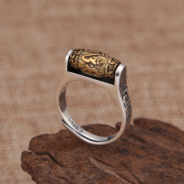 Anillo giratorio de pureza con diseño tallado de Om Mani Padme Hum del Tíbet con Buddha Stones