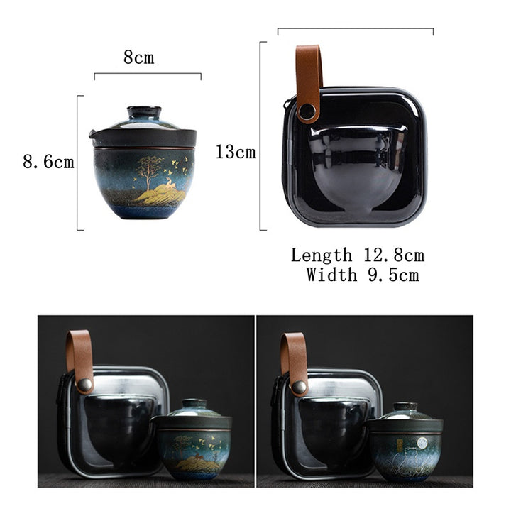 Taza de té de cerámica con Buddha Stones , ciervo, árboles de montaña, gato encantador, taza de té negra con tapa y bolsa