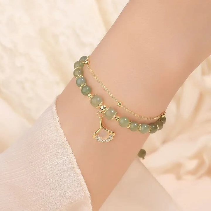 Pulsera con cuentas de la suerte, con Buddha Stones, hoja de jade, Ginkgo, tulipán, cacahuete, Fu