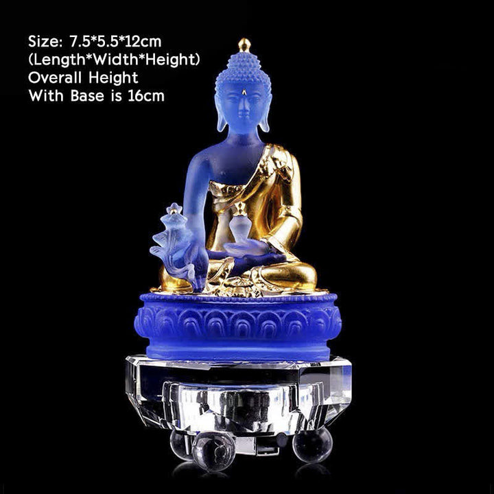 Buda medicinal hecho a mano Liuli Crystal Art Piece estatua de compasión decoración de oferta en casa y oficina - 7,5 x 5,5 x 12 cm - Buda de la Medicina Dorado y Base Luminosa - image 10