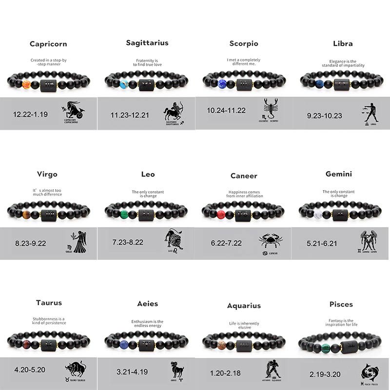 Pulsera Ajustable de Ónix Negro 12 Constelaciones del Zodíaco Buddha Stones
