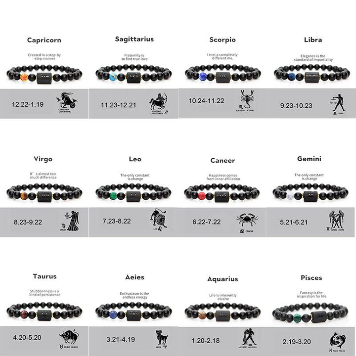 Pulsera Ajustable de Ónix Negro 12 Constelaciones del Zodíaco Buddha Stones