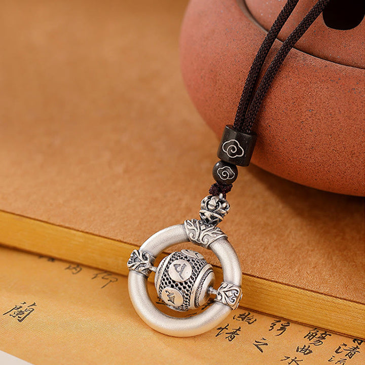 Collar con colgante de cuerda de sabiduría grabada con Om Mani Padme Hum de plata de ley 999 con Buddha Stones