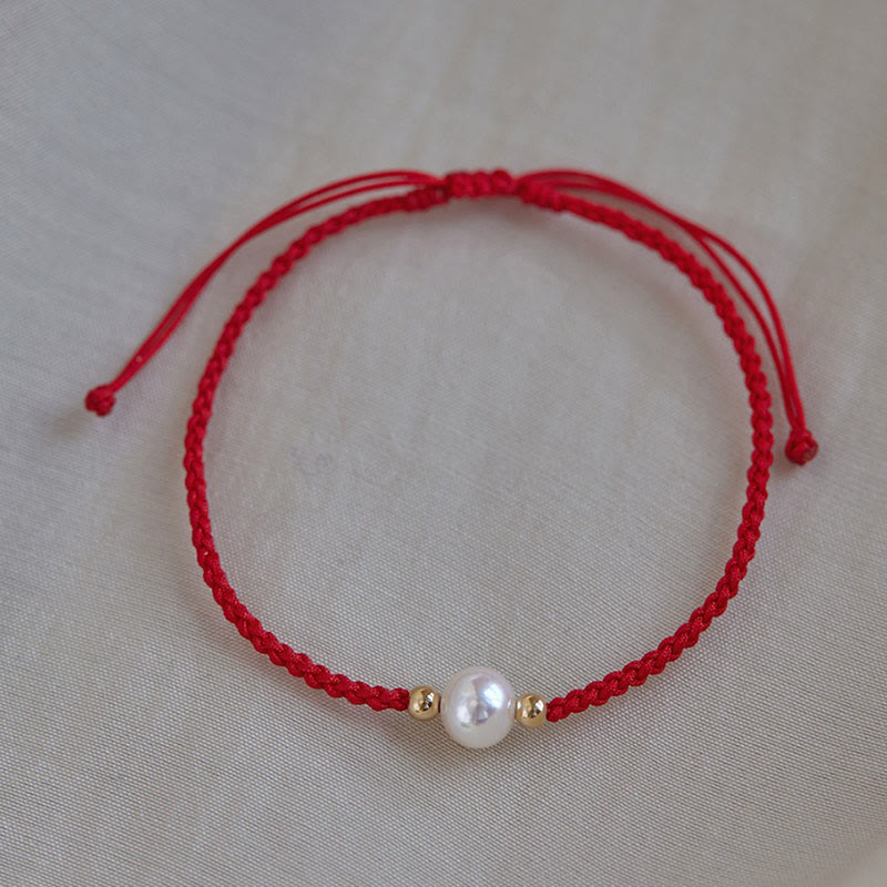 Pulsera de hilo trenzado de la suerte con cuentas de perlas naturales de piedras de Buddha Stones