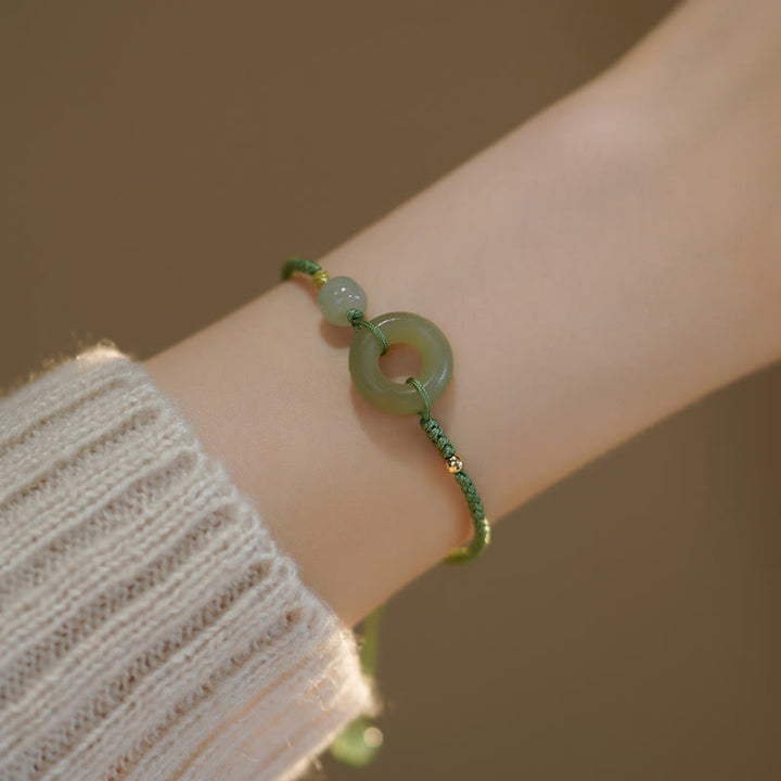 Buddha Stones Lotus Jade Paz Hebilla Cuenta Suerte Felicidad Charm Pulsera de cadena
