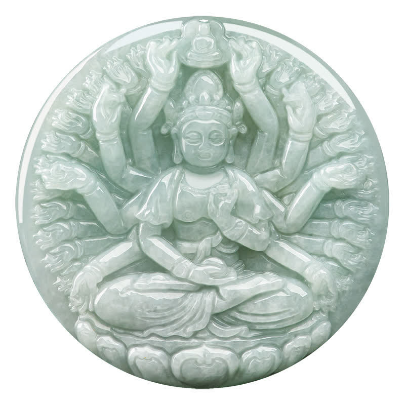 Colgante de collar de cadena con bendición de jade de Avalokitesvara Kwan Yin de mil manos - image 12