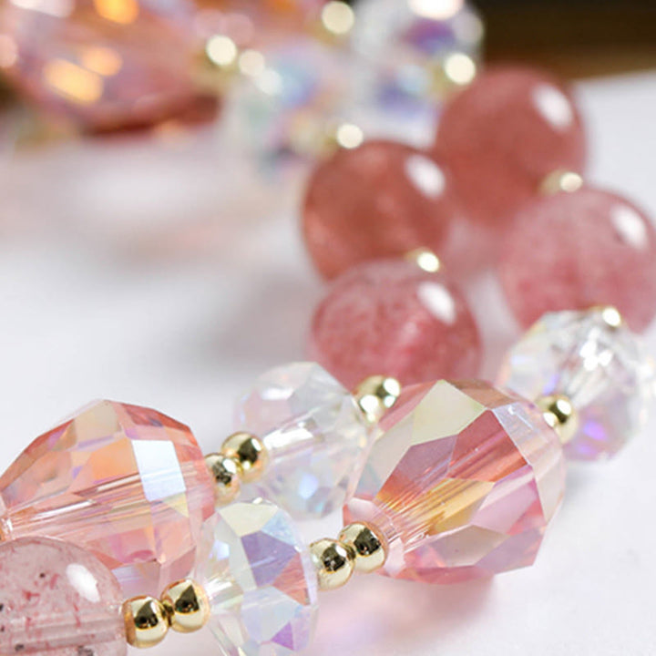 Pulsera de doble vuelta curativa con flores de circonita, cuarzo fresa y Buddha Stones