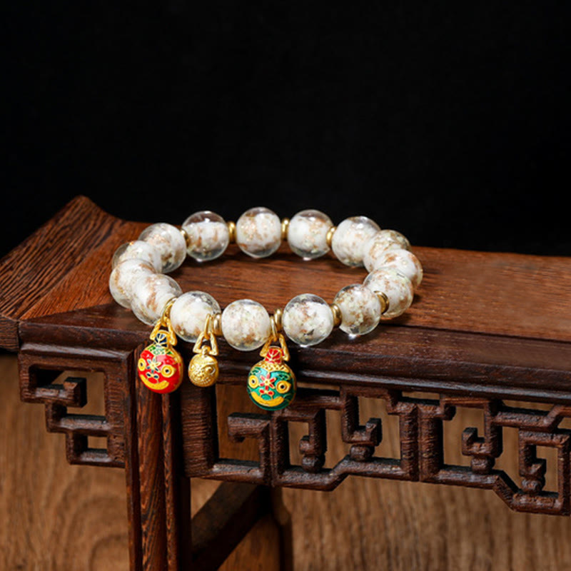 Pulsera de éxito con cuentas de cristal Liuli fluorescentes luminosas con abalorio familiar de bestia tragadora de oro con Buddha Stones