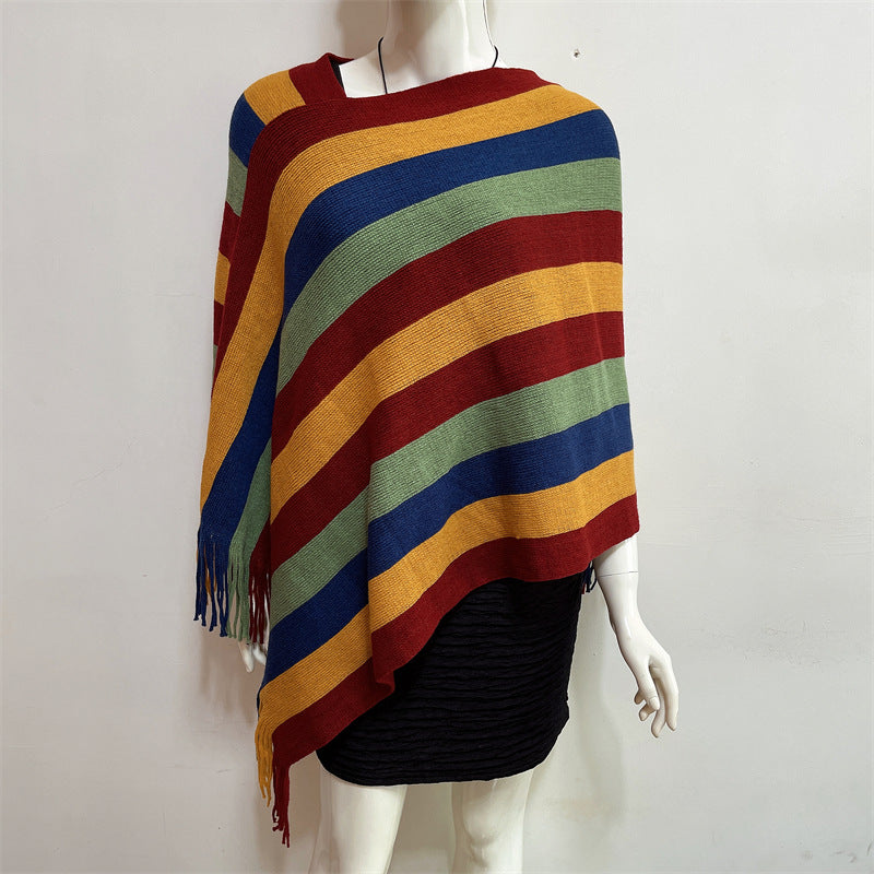 Bufanda de viaje acogedora para invierno con diseño de rayas tibetanas de Buddha Stones, chal con borlas