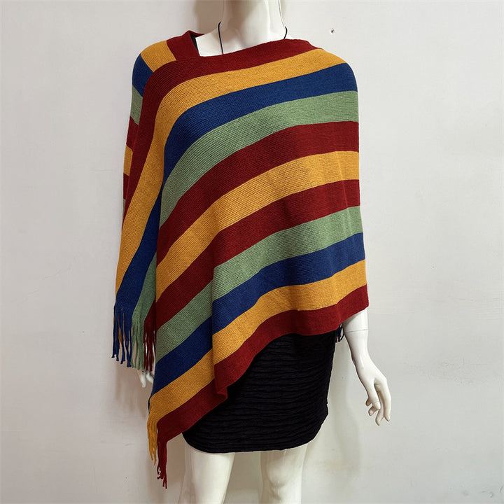 Bufanda de viaje acogedora para invierno con diseño de rayas tibetanas de Buddha Stones, chal con borlas