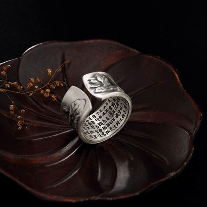 Anillo de plata de ley 999 con diseño de corazón de loto y pez koi de la suerte