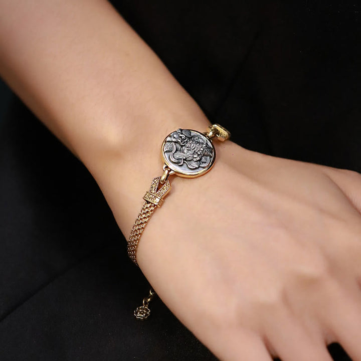 Pulsera de protección de bendición de la diosa de la riqueza Zakiram de plata de ley 925 tibetana con Buddha Stones