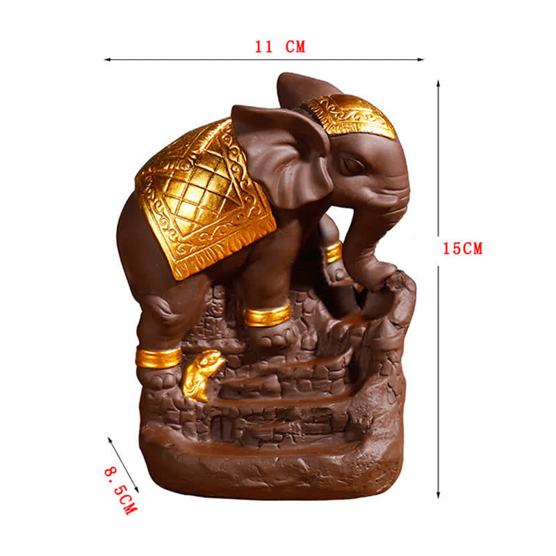 Elefante tibetano, fuente de humo de reflujo de arcilla púrpura, decoración de quemador de incienso curativo de paz
