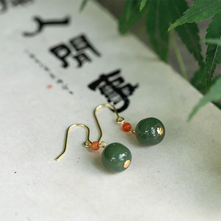 Pendientes colgantes de jade hetiano y ágata roja con Buddha Stones , chapados en plata de ley 925 y oro de 14 quilates. - Oro chapado en 14 quilates - Jade verde - image 14