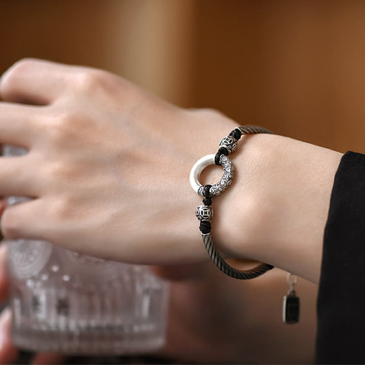 Pulsera de plata de ley 999 con Buddha Stones , hebilla de la paz, moneda de cobre, nubes auspiciosas, pulsera de la fortuna