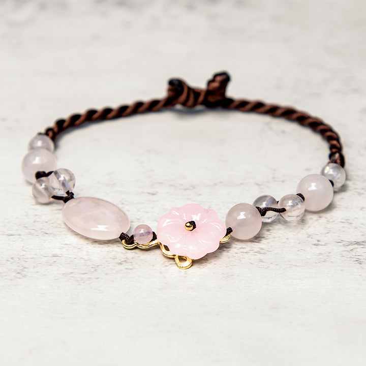 Tobillera calmante de cristal rosa The Flower of Love