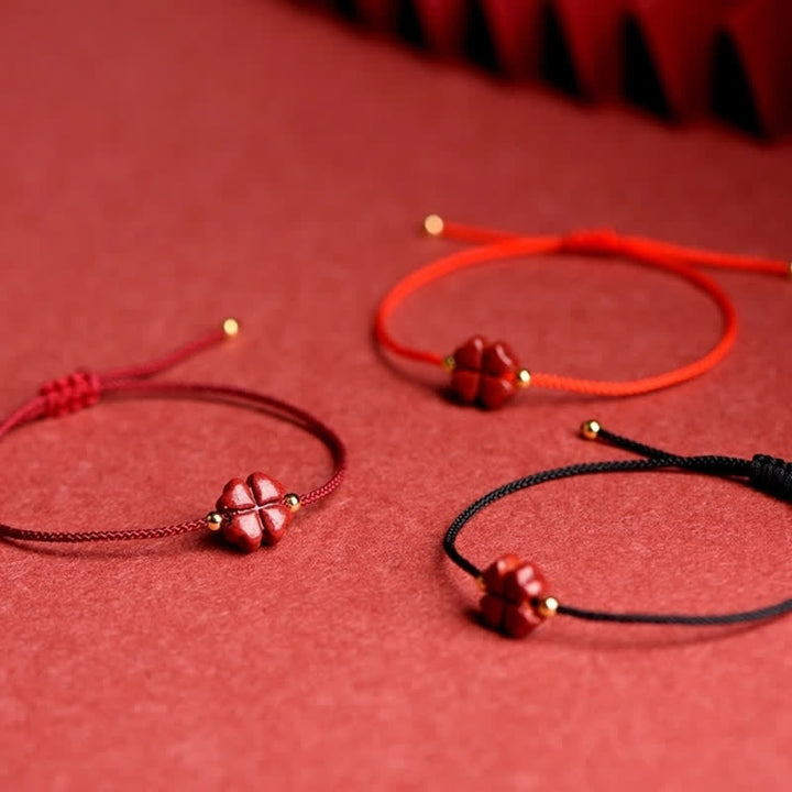 Pulsera tobillera con Buddha Stones, cinabrio Natural, trébol de cuatro hojas, bendición, hilo rojo