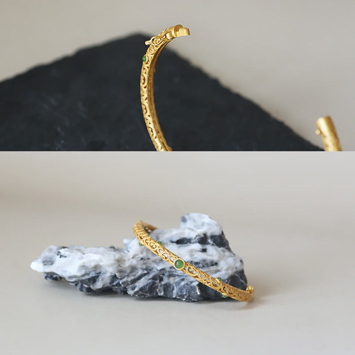 Brazalete de pulsera curativa con Buddha Stones , Jade cian, cobre, nubes propicias, calma