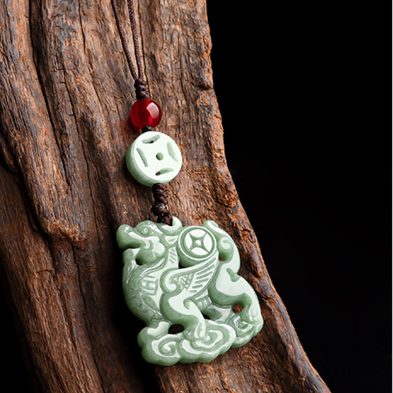 Buddha Stones Natural Jade Kirin prosperidad teléfono colgante decoración