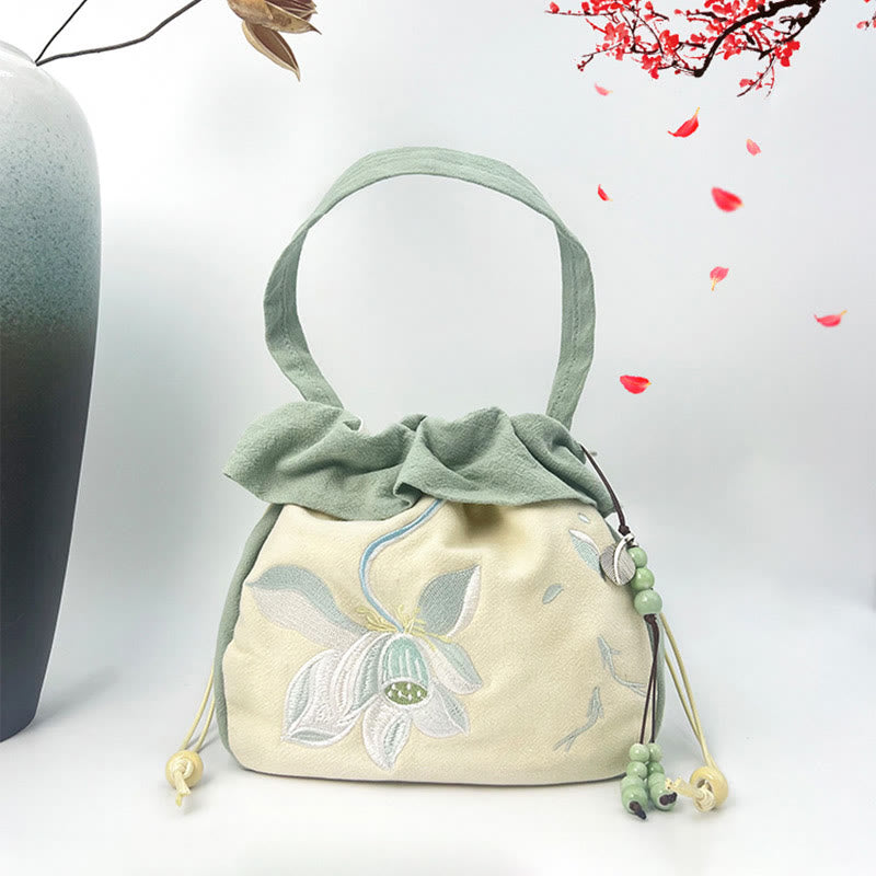 Buddha Stones Suzhou bordado Lotus Epiphyllum Magnolia algodón lino bolso bandolera bolso de hombro bolso