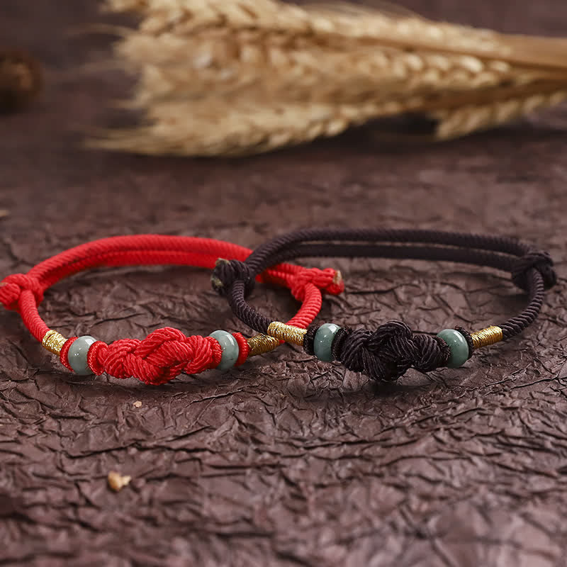Pulsera de pareja trenzada con nudo de la suerte de Jade, hilo rojo, Buddha Stones