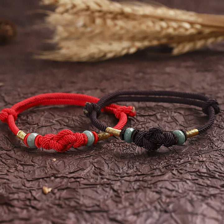 Pulsera de pareja trenzada con nudo de la suerte de Jade, hilo rojo, Buddha Stones