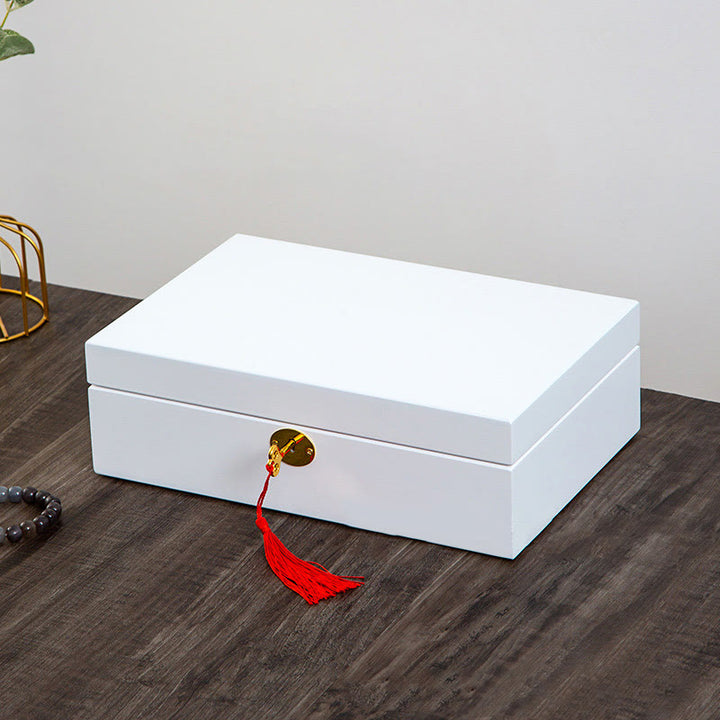 Caja de joyería de madera vintage con Buddha Stones, caja de almacenamiento de joyería de madera maciza de dos capas