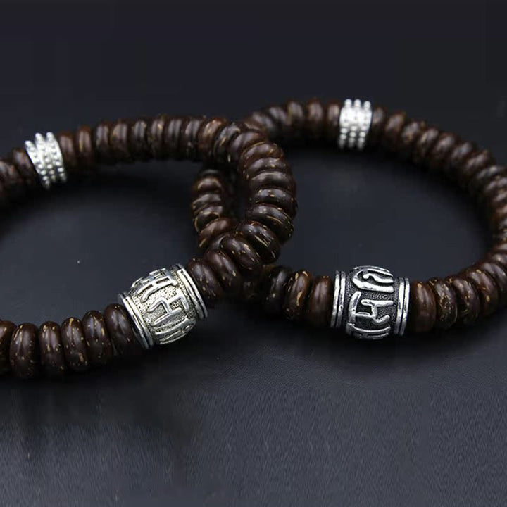 Pulsera positiva Om Mani Padme Hum de concha de coco tibetano natural con Buddha Stones