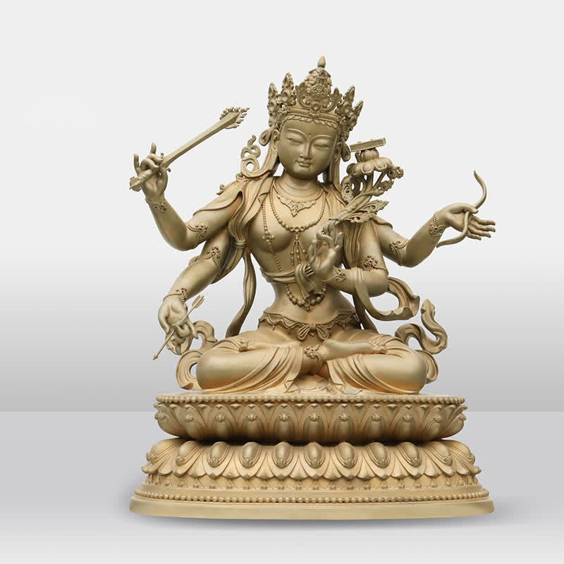 Estatuilla de Bodhisattva Manjusri de cuatro brazos, decoración de estatua de cobre de serenidad