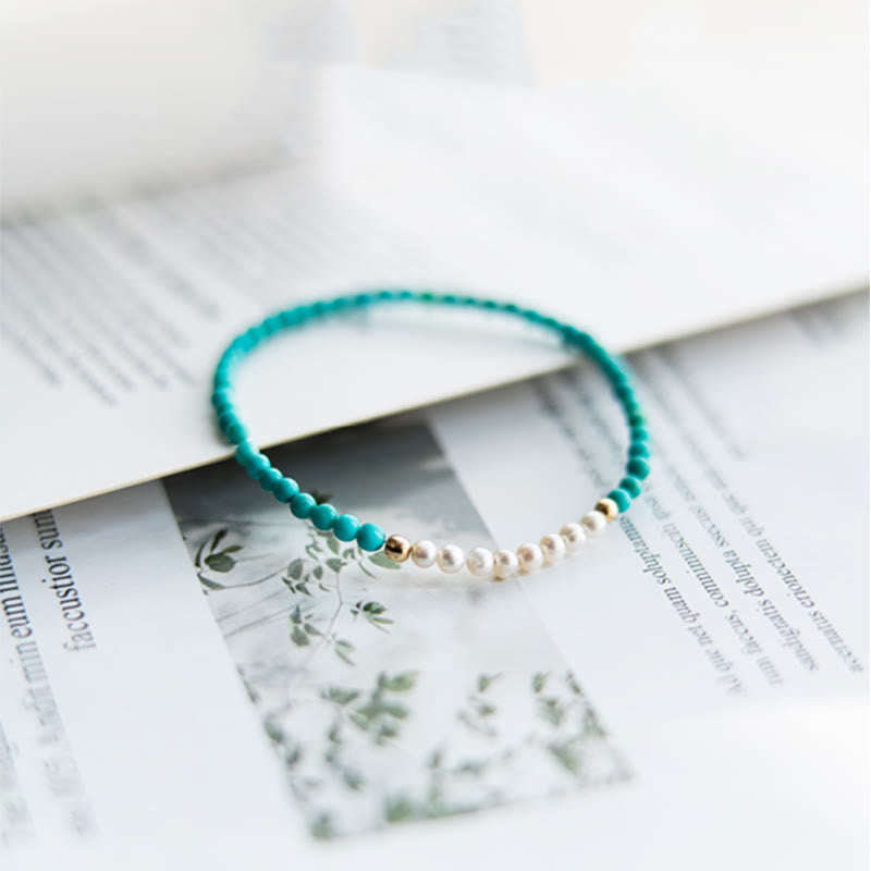 Pulsera con cuentas de perlas turquesas naturales de plata de ley 925 con Buddha Stones - image 8