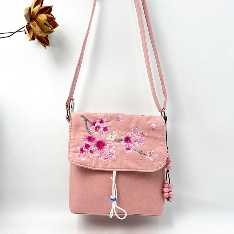 Buddha Stones Camelia bordada Epiphyllum Gardenia Sakura Flores Bolso bandolera Bolso de hombro Bolso para teléfono móvil